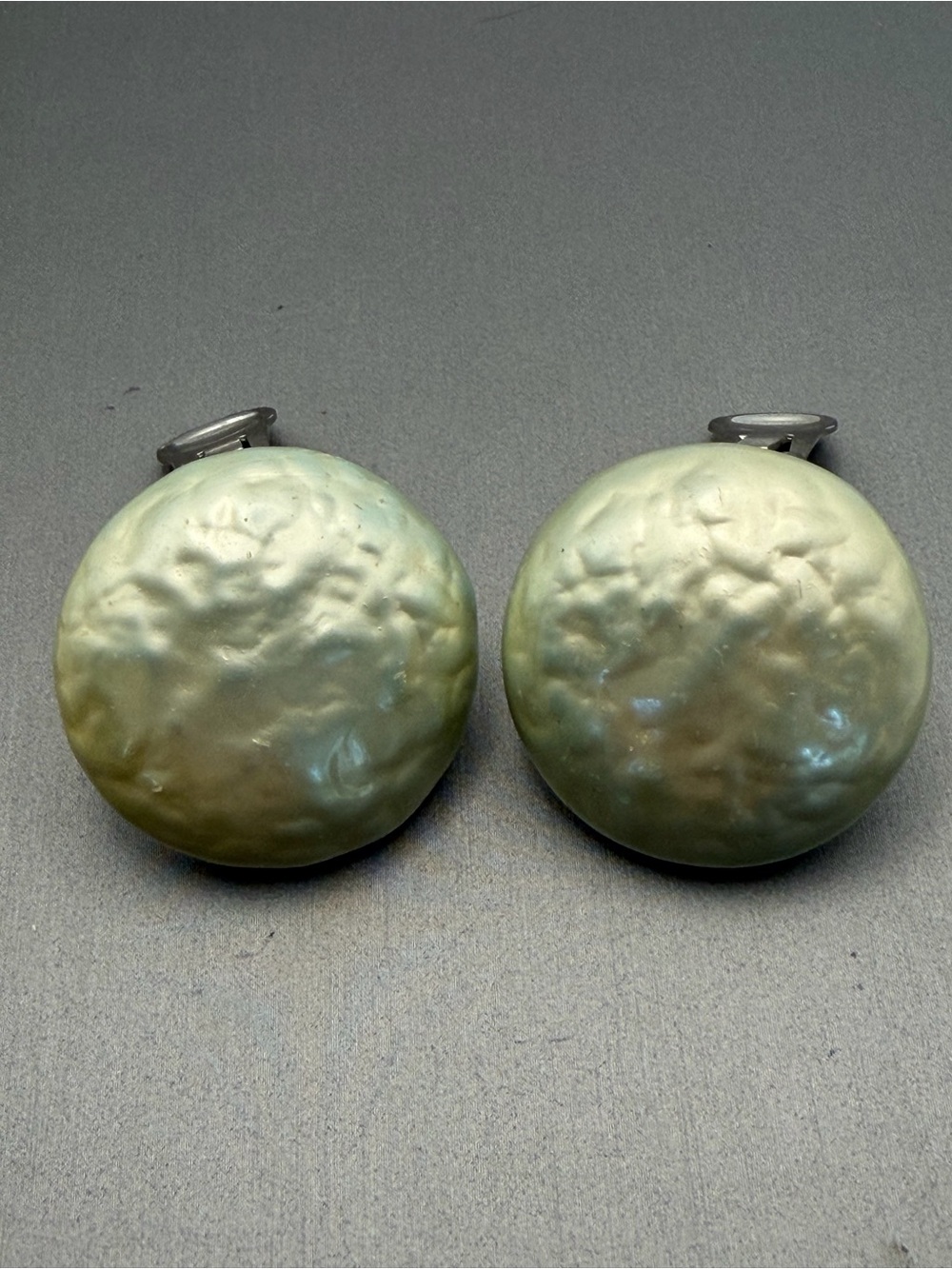 Round Iridescent Faux Baroque Style Pearl 1 25” Clip-On Earrings - Pistachio